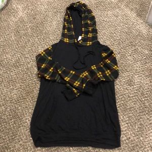 Light Weight Plaid and Black Hoodie